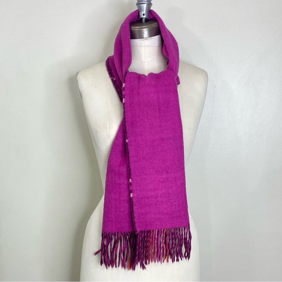 LANICIFIO CONFEZIONI SCARF BABY ALPACA REVERSIBLE PLAID/SOLID FRINGE PINK BROWN - Picture 4 of 13